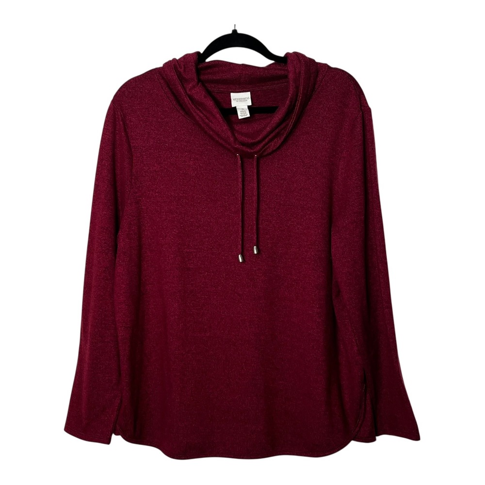 Weekends by Chicos Burgundy Cowl Neck Drawstring Knit Top Size 3 XL Long Sleeve